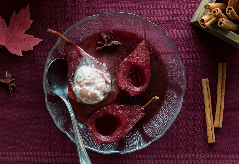 cherry juice poached pears