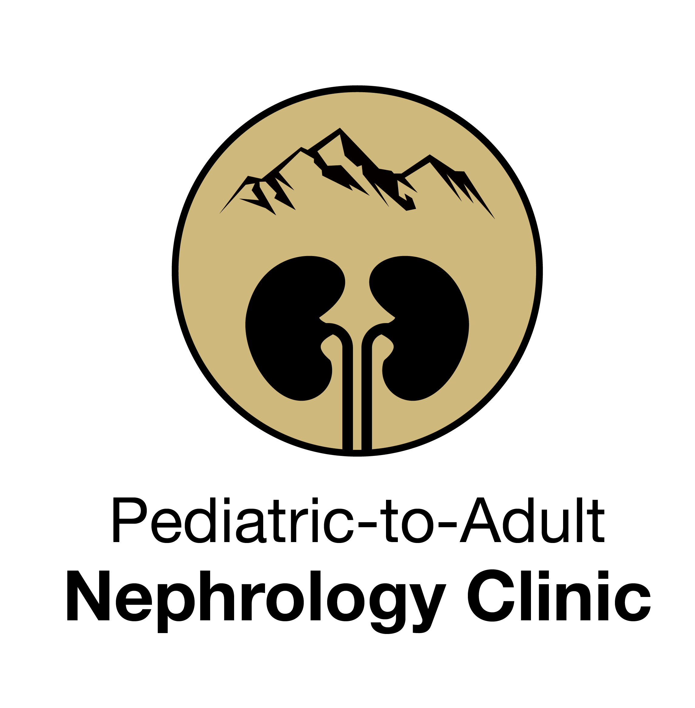 The logo of two kidneys with a mountain background for CU Medicine's Pediatric-to-Adult Nephrology Clinic